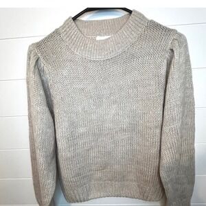 LUVLINK XS Pullover Sweater Puff Sleeve Crewneck Beige Knitwear Cottagecore Y2K